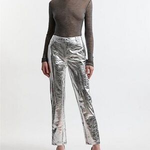 Karen Millen NWT Metallic Faux Leather Straight Pants Size 12 - PEWTER